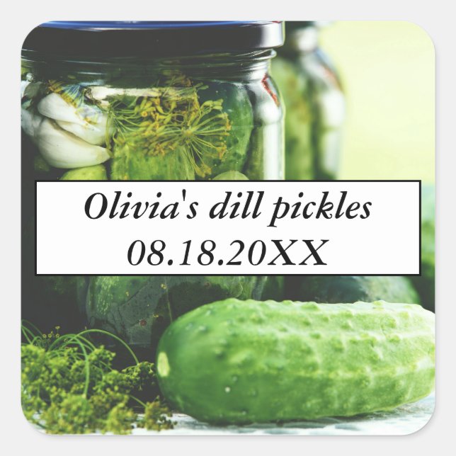 Dill Pickles Mason Jars Cucumbers hausgemachte Leb Quadratischer Aufkleber (Vorderseite)