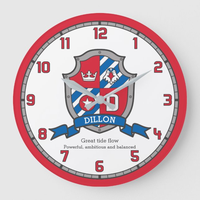 Dillon boys name meaning heraldry knights shield große wanduhr (Vorderseite)