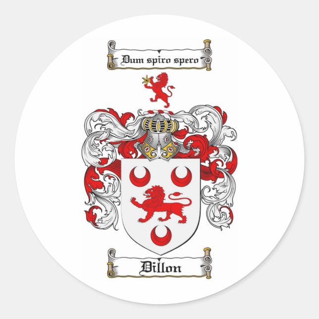 DILLON-FAMILIENWAPPEN - WAFFENSCHUTZSCHUTZ RUNDER AUFKLEBER (Vorderseite)