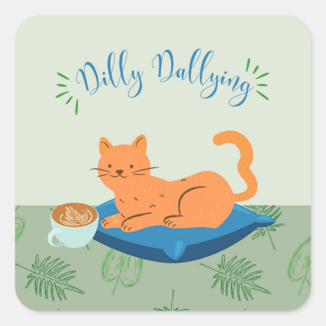 Dilly Dallying Orange Cat Quadratischer Aufkleber (Vorderseite)