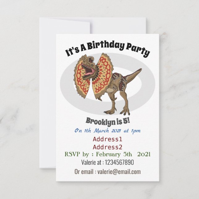 Dilophosaurus-Cartoon Einladung (Vorderseite)