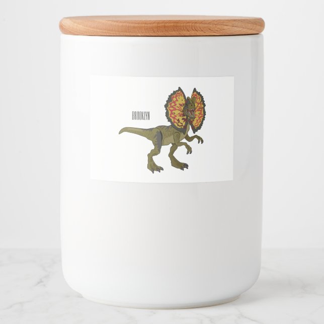 Dilophosaurus-Cartoon Lebensmitteletikett (Vorderseite)