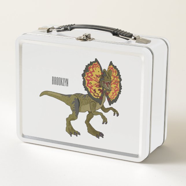 Dilophosaurus-Cartoon Metall Brotdose (Vorderseite)