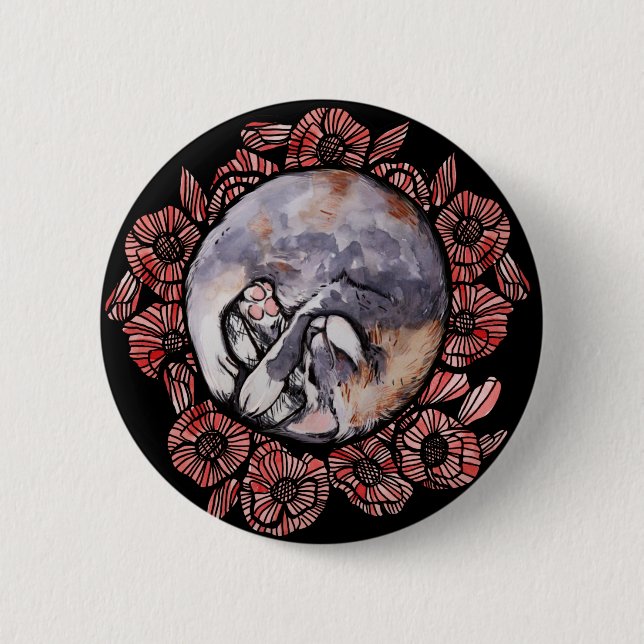 Dilute Calico Kitty Cat Red Poppy Blume Cats Button (Vorderseite)