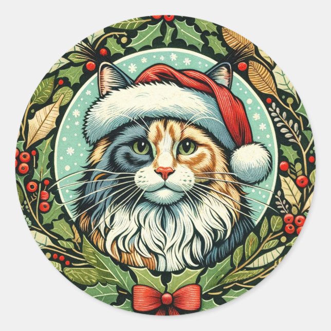 Dilute Calico Maine Coon Cat Weihnachten Runder Aufkleber (Vorderseite)