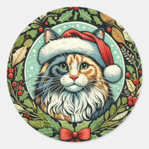 Dilute Calico Maine Coon Cat Weihnachten Runder Aufkleber