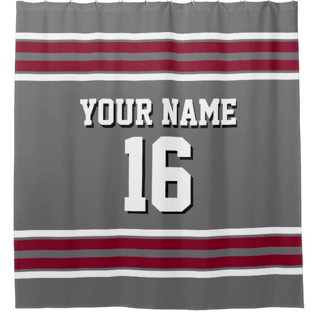 Dim Gray Burgundy White Stripes Sports Jersey Duschvorhang (Vorderseite)