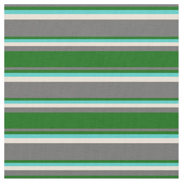 Dim Gray, Dark Green, Türkis und Bisque Lines Stoff (Nahaufnahme)