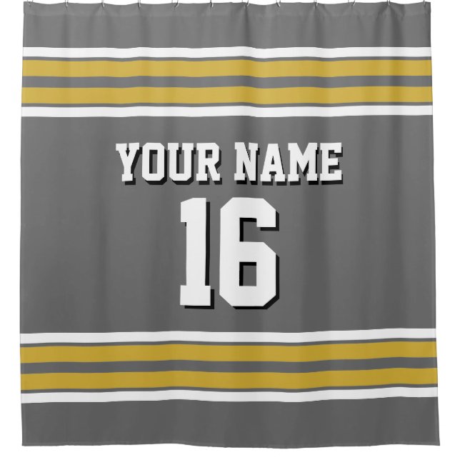 Dim Gray Gold White Stripes Sports Jersey Duschvorhang (Vorderseite)