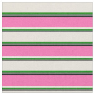 Dim Gray, Green, Beige, Hot Pink und Black Lines Stoff