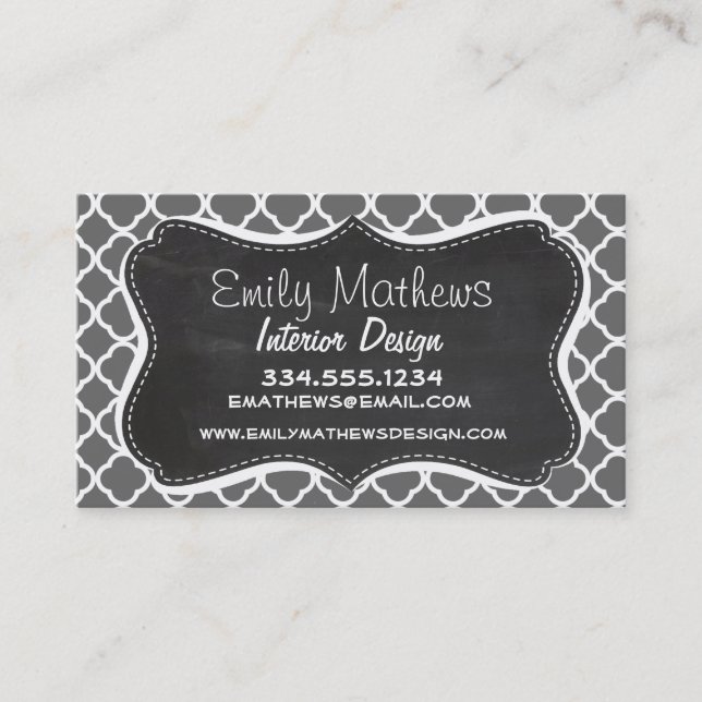 Dim Gray Quatrefoil; Chalkboard-Look Visitenkarte (Vorderseite)