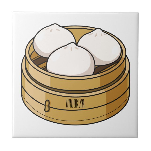 Dim sum Cartoon Illustration Fliese (Vorderseite)
