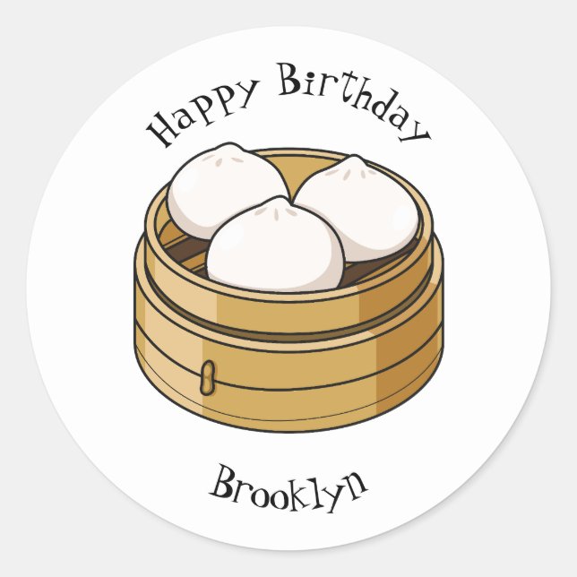 Dim sum Cartoon Illustration Runder Aufkleber (Vorderseite)