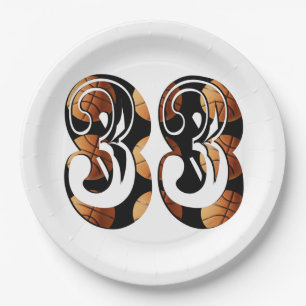 Dimensional Orange Black Basketball Nummer 33, Pappteller
