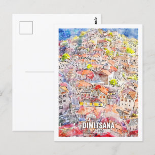 Dimitsana Griechenland Berühmte Wasserfarbskizze f Postkarte