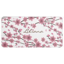 Plaque de licence en fleurs de cerisier rose détai
