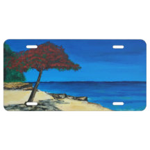 Plaque minéralogique peinte de scène de plage