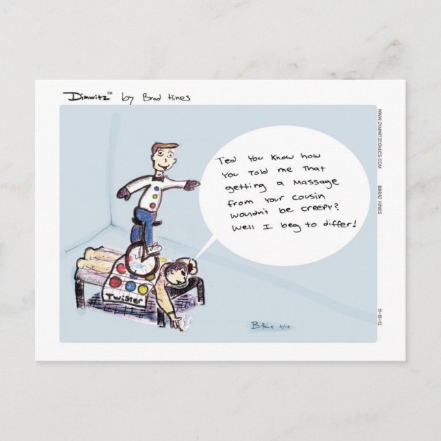 Dimwitz Einrad Massage Postcard, von Brad Hines Postkarte (Vorderseite)