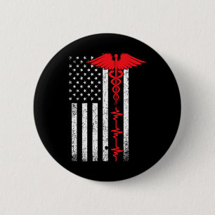 Din Red Line US Flaggen Krankenschwester für Fraue Button