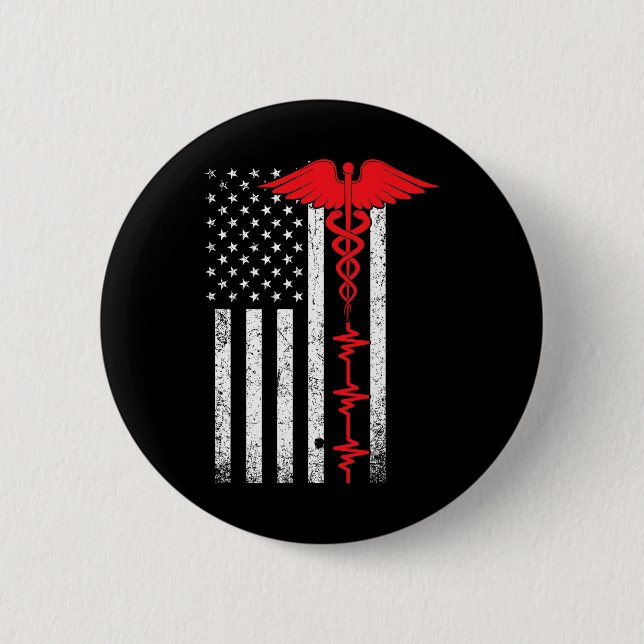Din Red Line US Flaggen Krankenschwester für Fraue Button (Vorderseite)