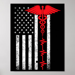 Din Red Line US Flaggen Krankenschwester für Fraue Poster