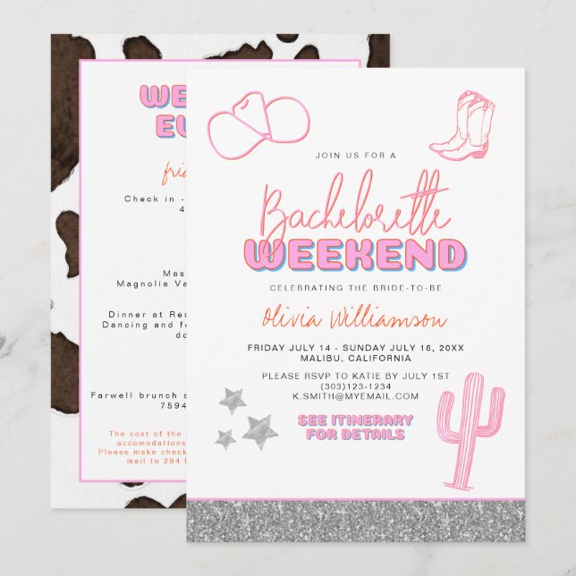 DINA Space Cowgirl Desert Bachelorette Invitation (Devant / Derrière)