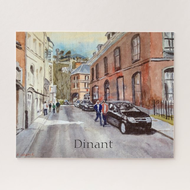 Dinant Belgium Street Scene Watercolor (Horizontal)