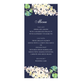 Dîner à mariage floral de marine. Menu fleurs blan