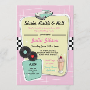 Diner Anniversaire 1950s Cinquante Invitation rétr