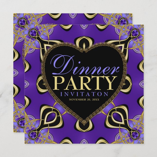 Dîner Anniversaire Soirée Purple Gold Invitations (Devant / Derrière)