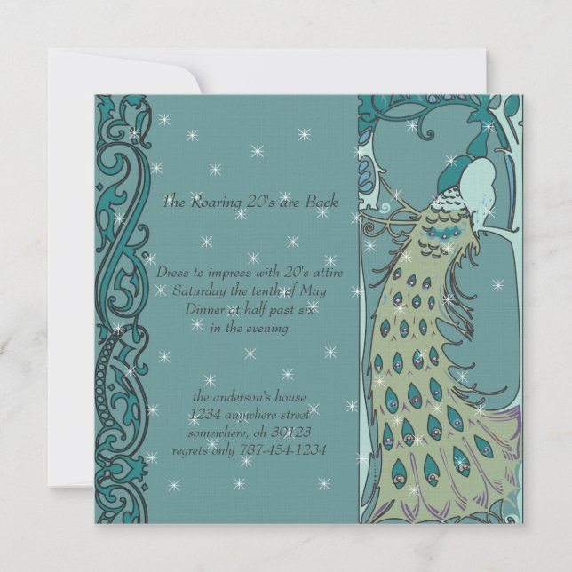 Dîner Art Nouveau Peacock Invitations (Devant)