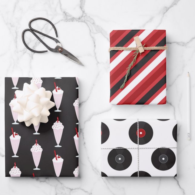 Diner Black Red Trio aus den 50er Jahren Geschenkpapier Set (Vorderseite)