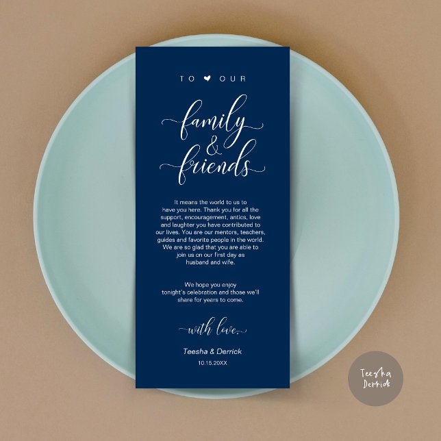 Dîner Cadre Merci, Carte Bleue Marine (Dinner Place Setting Thank You Card, Modern Classy Wedding, in Navy Blue)