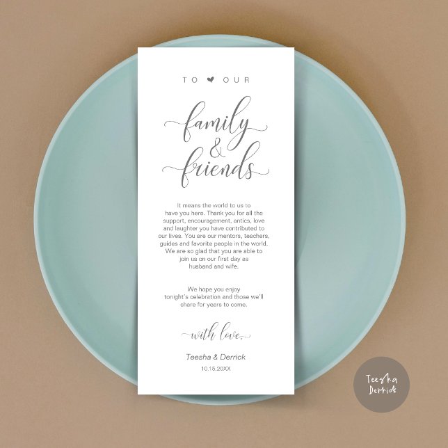 Dîner Cadre Merci, Carte Gris Sombre (Dinner Place Setting Thank You Card, Modern Classy Wedding, in Dark Grey)