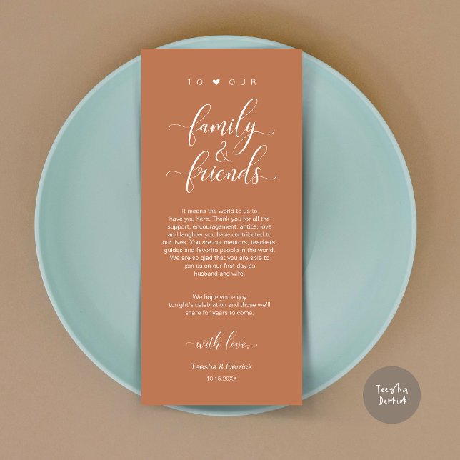 Dîner Cadre Merci, Carte rouille en cuivre (Dinner Place Setting Thank You Card, Modern Classy Wedding, in Copper Rust)