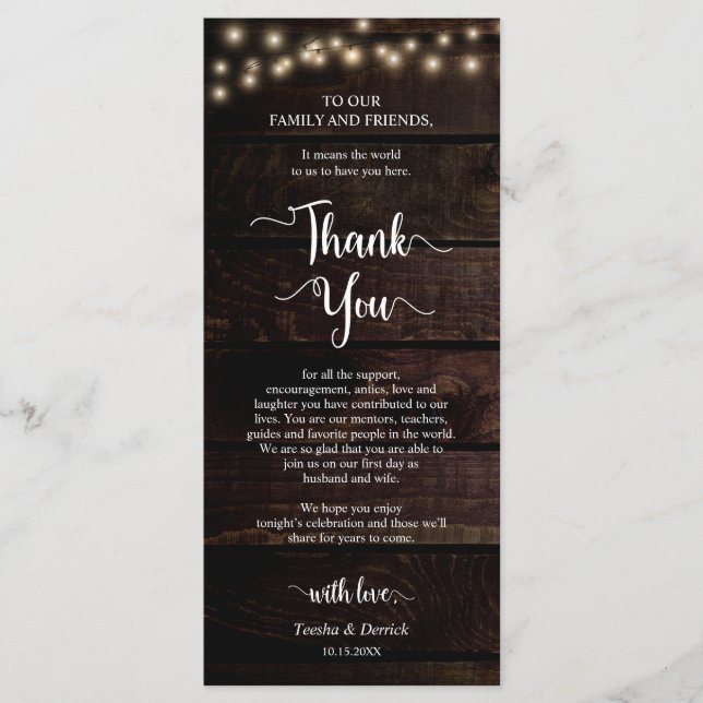 Dîner Cadre Merci, Cartes Rustiques Kraft (Devant)