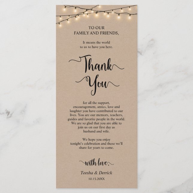 Dîner Cadre Merci, Cartes Rustiques Kraft (Devant)