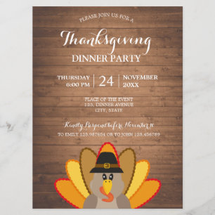Dîner d'action de grâces Carte d'invitation en boi
