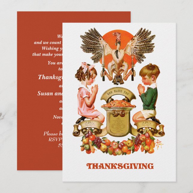 Dîner d'art vintage Thanksgiving Invitation (Devant / Derrière)