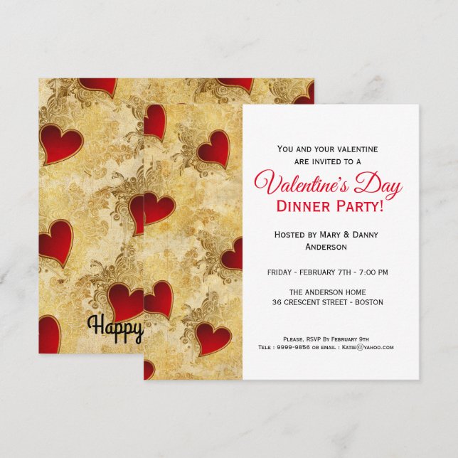 Dîner de coeur rouge Invitation de la Saint-Valent (Devant / Derrière)