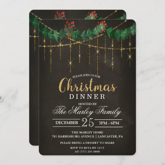 Dîner de Noël Fête Invitation (Devant / Derrière)