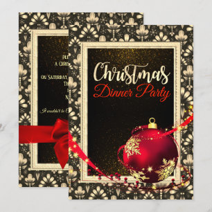 Dîner de Noël noir et doré Invitation