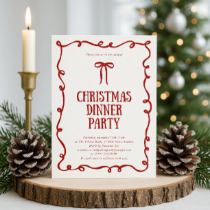 Dîner de Noël Red Bow Invitation