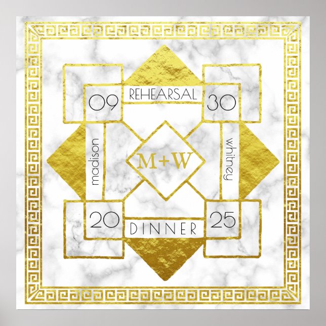 Dîner de répétition Art déco Mariage Marble Gold F (Devant)