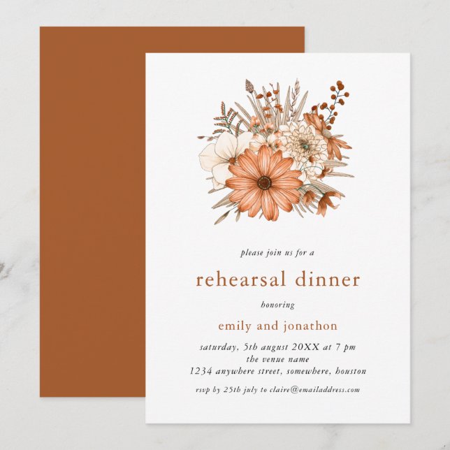 Dîner de répétition automne Florals Invitation (Devant / Derrière)