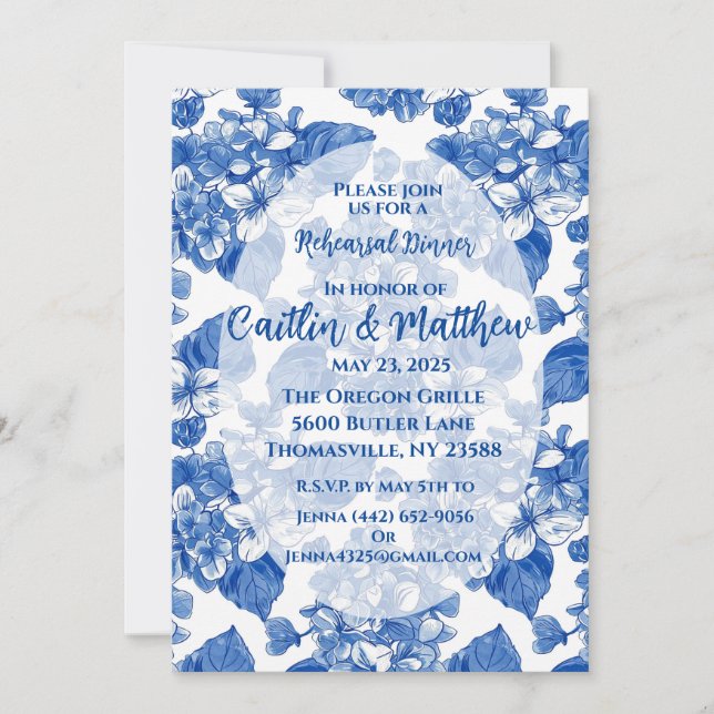Dîner de répétition Blue Hydrangeas Invitation (Devant)