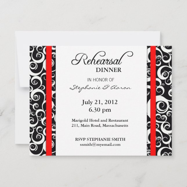 Dîner de répétition Damask Swirl Carte en rouge (Devant)