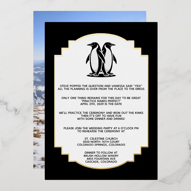Dîner de répétition d'amour de pingouin Invitation (Recto/Verso)