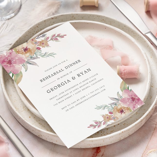 Dîner de répétition de fleurs peintes Invitation (Créateur téléchargé)