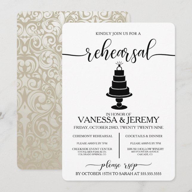 Dîner de répétition de gâteau mariage Invitation (Devant / Derrière)